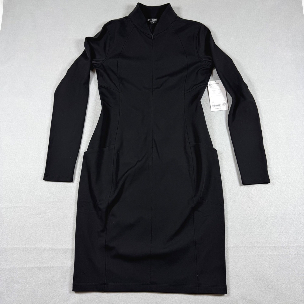 Athleta Delancey Skyline Dress Black Mock Neck Long Sleeve S 730276-01-2-0002